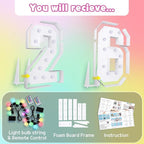 Marquee Numbers Colorful 26th Birthday Decoration: 4FT Large Light Up 26 Year Old Birthday Decorations Anniversary Backdrop Cardboard Sign 18 Colors Number 26 Mosaic Balloon Frame