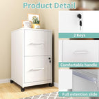 AQY 2 Drawer Mobile File Cabinet with Lock, Rolling Metal Filing Cabinets for Home Office, Vertical File Cabinet on Wheels, Small White File Storage Cabinets for Legal/Letter/A4 Files Assembly Require