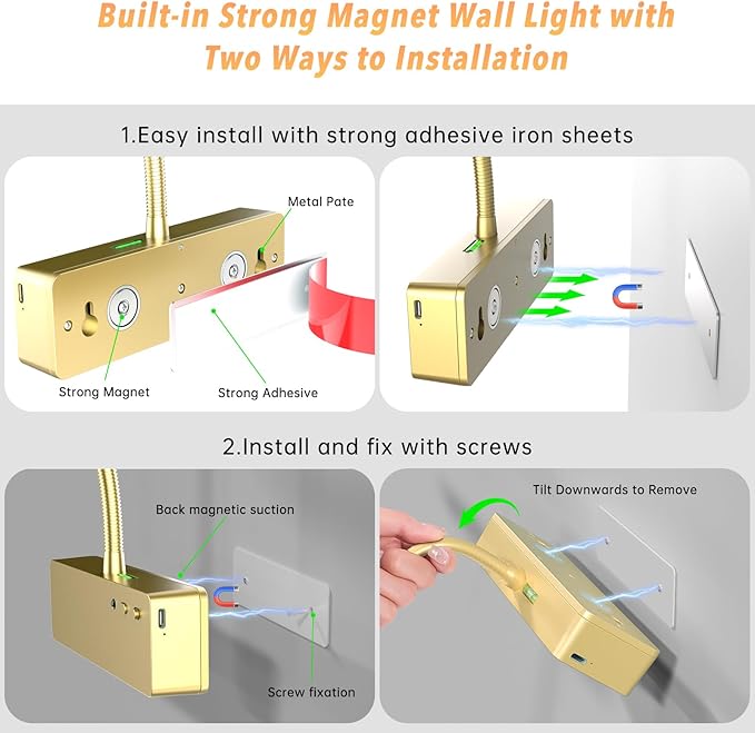 Lightbiz Picture Light 2 Pcs, 15.35inch 5400mAh Rechargeable Picture Lights for Wall Battery Operated Wall Lights with Remote, 3 Colors Paintings Light Dimmable Art Light for Artwork, Gallery (Gold)