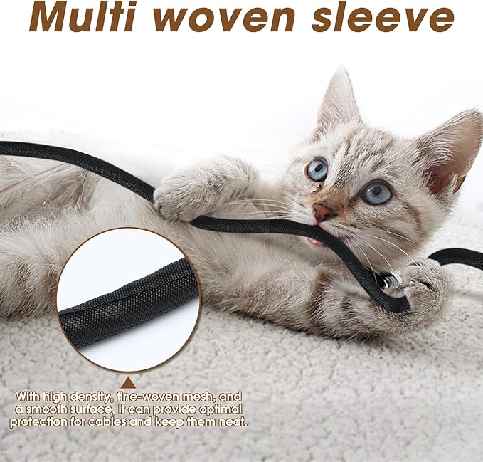 Cord Protector from Pets no Chew, 20FT-1/2inch Cord Managment Cable and Wire Protector from Rabbits, Cats and Other Pets Black