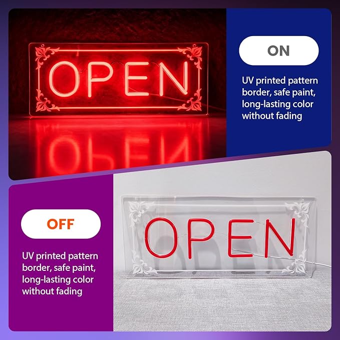 Open Signs for Business, LED Neon Open Sign Lighted Open Lights for Business Window Door Wall Hanging Coffee Snack Bar Restaurant Barbershop Retails Store Shop, USB Power & Dimmab