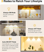 Pak Under Cabinet Lights, Rechargeable Motion Sensor Light Indoor, Wireless and 3-Color Dimmable with Cat’s Eye Hill Effect, for Display Cabinets, Showcases, Wine Racks, 2 Pack, Silver