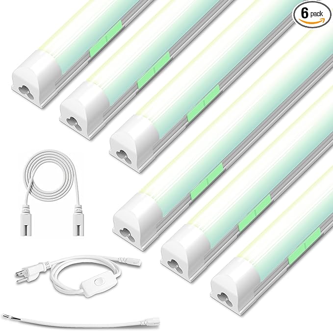 6 Pack Dimmable 4FT Led Shop Lights,30W T8 Integrated LED Tube Light,3000-6500K Tunable,3900LM W Frosted Cover,High Output,Linkable,Plug and Play Lights for Workshop,Garage,Basement,Barn
