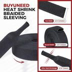 Heat Shrink Wire Loom 2:1 Shrinkable Braided Cable Sleeve 3/8 Inch ID-46ft Abrasion Protection Flexibility Fabric Wiring Harness Cover Sheath
