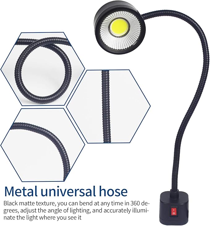 Led Magnetic Work Light 300mm Flexible Gooseneck lamp 500 Lumens 120 Volt for Sewing Machine Lathe Milling Drill Press Industrial Lighting