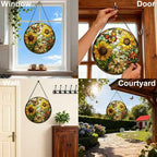 Stained Glass Window Hanging, Sunflower Sun Catcher Glass Panel with Metal Chain, 7.88’’ Indoor/Outdoor Art Decor for Home Garden, Women, Birthday, Christmas, Mother's Day
