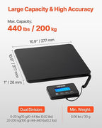 VEVOR Digital Postal Scale, 0.35 oz/3.5 oz Dual Accuracy, 440 lbs Commercial Weight Scale with Hold/Tare Function & LCD Display, Fit for Packages, Postage, Luggage, Battery & Charging Cable Included