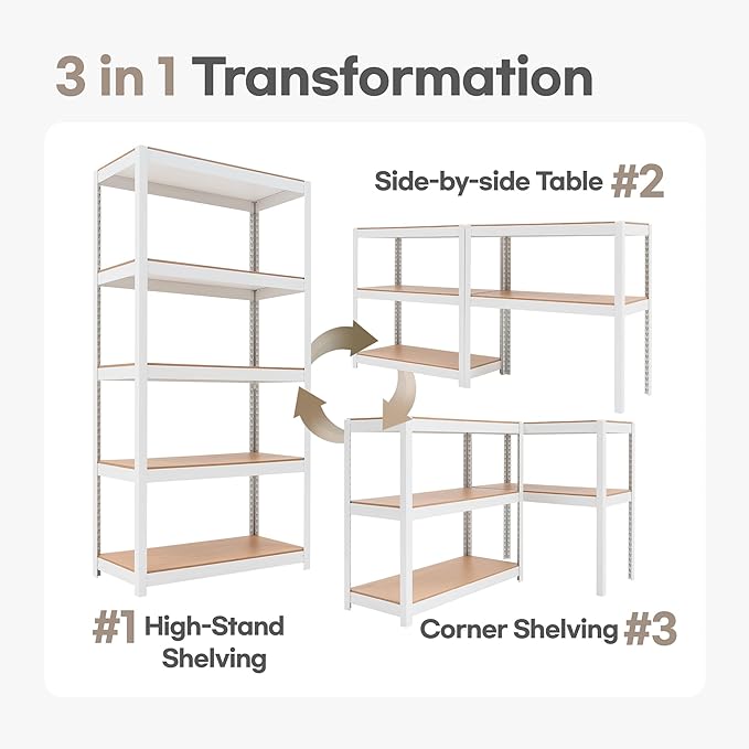 HOMEDANT House 5 Tier Laminated Metal Shelving Unit Adjustable Storage Utility Rack Heavy Duty Shelves Organization Multipurpose Shelf Kitchen Garage Pantry Closet (10, (M) 36.2" W, White)