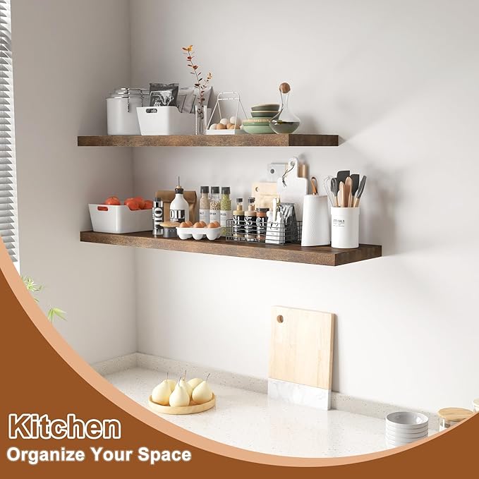 12 Inch Deep Floating Shelves for Wall 3 Pack Floating Shelfs Large Storage Space Wall Decor Display Shelf for Bathroom Living Room Bedroom Kitchen 23.8" W x 12" D x 1.2" H Rustic Brown
