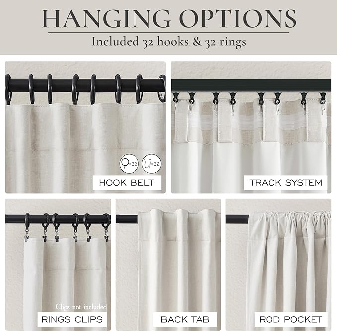 144 Inch Curtains Extra Long Living Room for Large Window 12 FT Length 2 Panels, Blackout Room Darkening Linen Back Tab Pleated Traverse Heavy Curtain for Track Ceiling Hooks&Rings (W50"xL144",Birch)