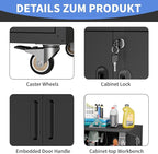 Metal Storage Cabinet with Wheels, Mobile Garage Storage Cabinet with 2 Lockable Doors and 1 Drawer, Rolling Tool Cabinet, Assembly Required, Black