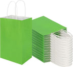100 Pack 5.25x3.25x8.25 Inch Small Grass Green Kraft Paper Bags with Handles Bulk, Toovip Gift Wrap Bags for Favor Grocery Retail Party Birthday Shopping Business Goody Craft Merchandise Takeout Sacks