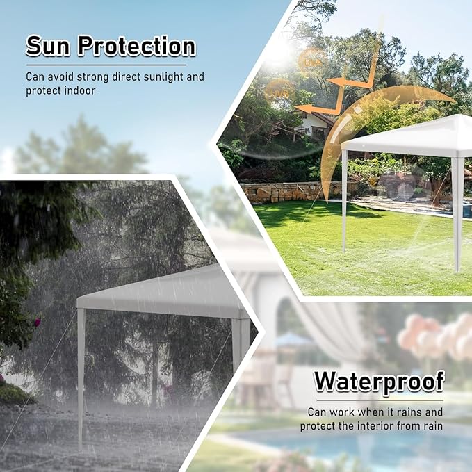 10x10 FT Party Tent, Outdoor Wedding Tents for Parties, Canopy Event Tent Without Removable Sidewalls, Waterproof Gazebo Shelter for Birthday Parties, Weddings, BBQs & Events (10X10FT-0Sides White)