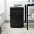 Naomi Home 5-Drawer Under Desk Rolling Storage Cart - Mobile Organizer with Lockable Casters, Black Engineered Wood for Office Dorm Apartment, Scratch-Resistant 15.7 x 15.7 x 26 Inches