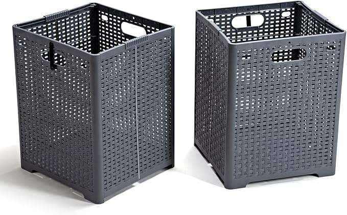 42L Collapsible Plastic Laundry Baskets,Foldable Laundry Hamper,Pack of 2 (Grey)