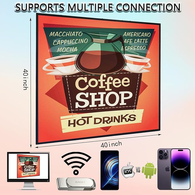 P4 Outdoor LED Video Sign 40x40 inch - WiFi USB Programmable Advertising Display for HD Videos, Images & Scrolling Text, Commercial Grade Square LED Screen
