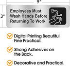 Faittoo Employees Must Wash Hands Before Returning to Work Sign, (4 Pack) Rust Free Brushed Aluminum Sign with Symbols, Self-adhesive, for Restaurant, Salons, Hotel, Rest Stops, Public Restrooms