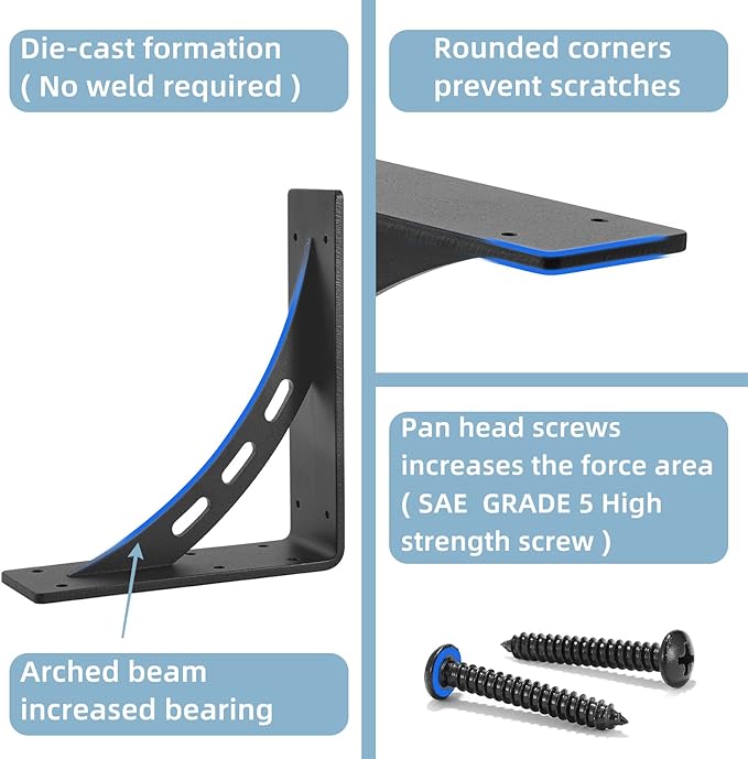 7 inch x 6 inch Heavy Duty Shelf Brackets , Max Load 1100 Lbs ,Premium Alloy Metal Mantel Brackets (Set of 2) Fireplace Mantel Brackets - Countertop Support (7" x 6" )