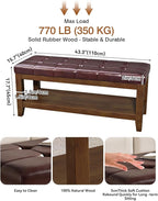 Solid Rubber Wood Shoe Bench, Easy-Clean PU Upholstered Seat, 770LB Load, Space-Saving Storage for Entryway/Living Room, Easy Assembly, Vintage Style, 43.3"x15.7"x17.7", Brown, UASND65R