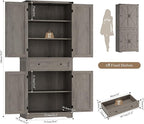 HOSTACK 71" Tall Pantry Cabinet, Farmhouse Kitchen Pantry with Storage Shelves, Barn Doors Food Storage Cabinet, Freestanding Kitchen Hutch with Large Drawer for Dining Room, Living Room, Ash Gray