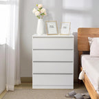 Dresser for Bedroom, Modern Wood Dresser Chest of Drawers, No Handle Storage Cabinet for Girls, Anti-Tipping Device, Living Room, Home Office, Hallway Organizer (White, 4 Drawers)