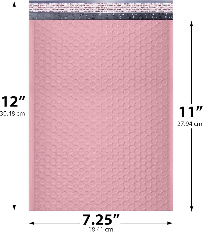 Light Pink Poly Bubble Mailers 7.25x12 inch #1 | Self Seal Padded Envelopes | Cushioned Bubble Mailer | Usable Size 7.25x11 | WaterProof | Lightweight mailing Shipping Bags | 100 Pack Bulk