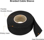 MECCANIXITY Braided Cable Sleeves Heat Shrinkable Fabric Sleeving, 1 1/4" 33ft Black 2:1 Ratio Heat Shrinkable Cord Protector for Harness Cable, Network Cable Protection, Cable Management