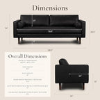 POLY & BARK Napa 88.5" Leather Sofa – Full-Grain Italian-Tanned Aniline Leather, Feather-Down Comfort, Solid Wood Frame, Walnut Legs, Onyx Black