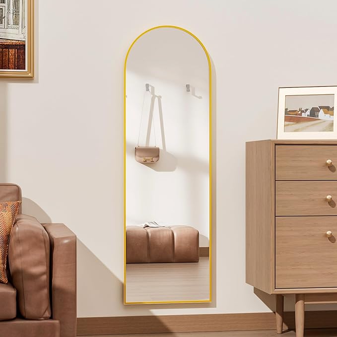 Full Length Door Mirror, Wall Mounted Wall Mirrors, 50"X16" Arched Behind Door Mirror for Use in Living Rooms, Rooms, Bedrooms, Cloakrooms, etc. Durable & Stylish Home Decor (Gold).