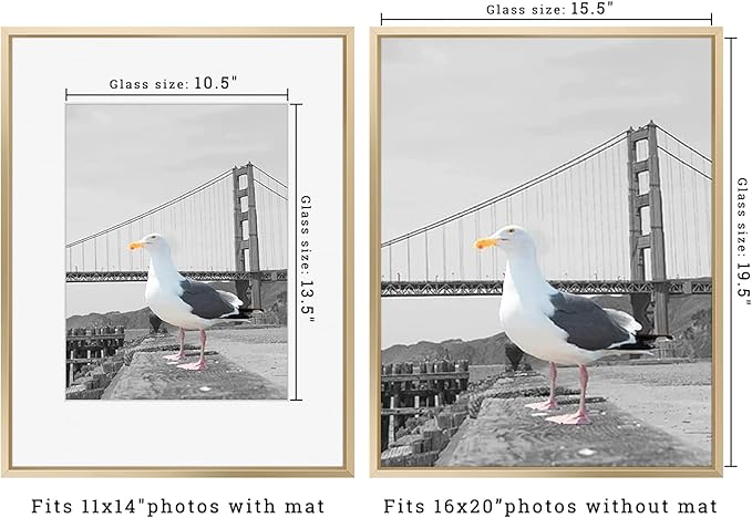 Frametory, 16x20 Metal Picture Frame with Mat for 11x14 Picture & Real Glass, Aluminum Photo Frame Collection (Gold, 2 Pack)