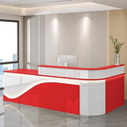 Modern Reception Desk – Front Desk, Reception Counter for Office, Checkout Counter, LED Lighting, Storage, Soft Close Drawers, Custom Logo, Fully Assembled (O,84IN)