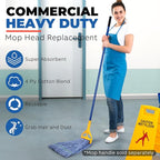Onesimus 16 oz Mop Head Replacement, Industrial Mops for Floor Cleaning Heavy Duty 4-Ply Cotton Blend Looped End Wet Mop Refills 1.25 in Universal Headband Fit Most Handles, 3 Pack Medium Blue