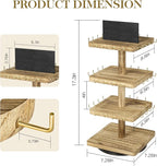 LadyRosian 3-Tier Wooden Rotating Jewelry Display Stand | Bracelet & Keychain Organizer with Advertising Board | 48 Hooks Rustic Holder for Vendor Booth & Stores (3-Tier Square Slot Display)