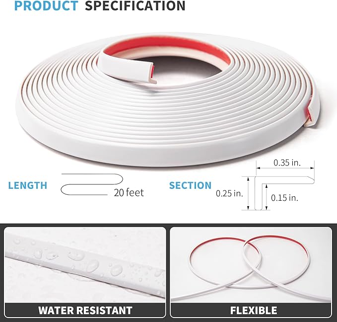 Art3d 20ft Outside Vinyl Corner Trim Peel and Stick for Tile and Wall Edges, Furniture Decoration White