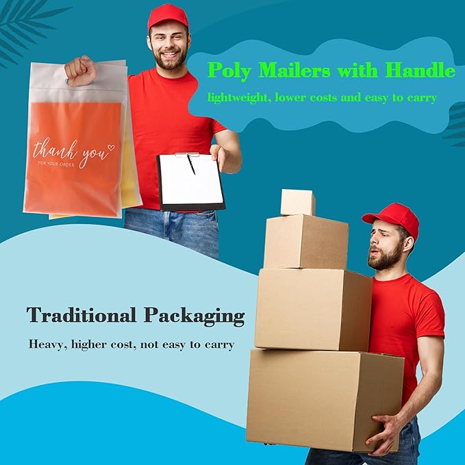 JinRuiKJ Frosted T-Shirt Bags with Handle, Thank You Bags for Small Business, Durable Self-Sealing Packaging Bags for Clothing, Boutique & Shipping - 10x13 Inch 100 Pcs