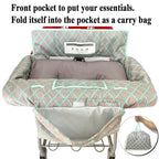 Love&go Soft Pillow Attached 2-in-1 Shopping Cart and High Chair Cover for Baby, Cotton Padded Cart Cover, Fold'n Roll Style, Portable with Carry Bag (Gray Grid)