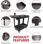 2-Shelf Rolling Utility Cart, Heavy-Duty Service and Tool Cart on Wheels, 40 x 17 Inch, 500 lb Load Capacity, Ideal for Garages, Warehouses, Church and Commercial Use