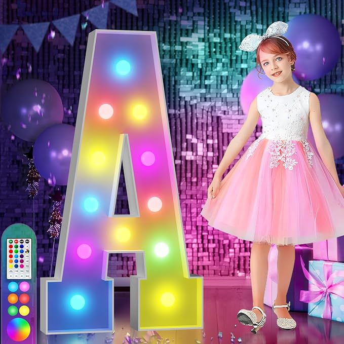 imprsv 4FT Colorful Marquee Letters A, 18 Colors Large Light up Letters Alphabet Sign with Remote, Large Marry Me Sign, Birthday Party Decorations Anniversary Wedding Decoration
