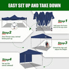 Eurmax USA NOMATTER ONE-Person Open&Close 10x10ft Pop Up Canopy Tent,Portable Shelter Canopy for Outdoor Events with 1 Removable Sidewall,Temporary Sunshade,Bonus 4 Sand Bags(Navy Blue)