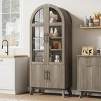 71" Modern Fluted Display Cabinet with Glass Door, Arched Curio Cabinet with Adjustable Shelf, Bookcase for Collectibles Books, Storage Cabinet for Living Room, Dining Room, Grey