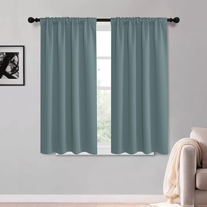 KGORGE Room Darkening Curtains for Bedroom 54 inch Length, Privacy Energy Saving Noise Reducing Small Window Treatments for Dining Room, Back Tab Rod Pocket, Dusty Blue, 2 Panels, W52 x L54