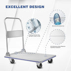 LEADALLWAY Platform Truck 35" Lx21 W Large Size Foldable Push Cart Dolly Aluminum Heavy Duty 800lbs Capacity