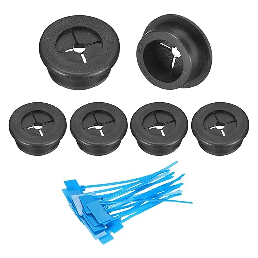 uxcell 6Pcs Cable Cord Grommet, 1"(25mm) Rubber Desk Grommets Wire Pass Through Hole Cover with Marked Cable Ties for Home Office Cable Wire Protection, Black