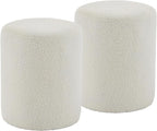 Modern Round Ottoman 2Pcs, Classic Foot Stool Ottoman, Teddy Fleece Upholstered Vanity Stool for Makeup, Bedroom, Living Room, White