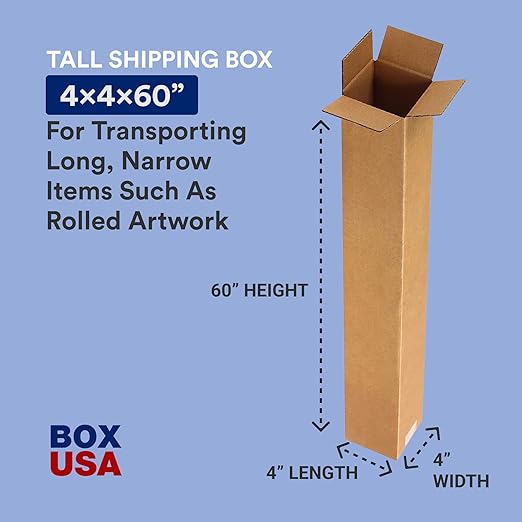 BOX USA 4x4x60 Tall Corrugated Boxes, Tall, 4L x 4W x 60H, Pack of 25 | Shipping, Packaging, Moving, Storage Box for Home or Business, Strong Wholesale Bulk Boxes
