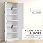 HOMCOM 67" Freestanding Kitchen Pantry, 4-Door Storage Cabinet Organizer with Adjustable Shelves, Kitchen Cabinet with Doors and Shelves, Distressed White
