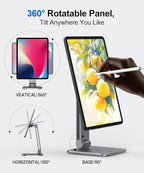 Magnetic iPad Stand with Wireless Charging, 35W Contact Fast Charger, Suction Cup Base, 360° Rotating Panel & Foldable, Compatible with iPad Pro 13" M5 & M4 ONLY, Work & Study Desk - Gray