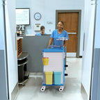 Medical Rolling Crash Cart with Wheels-CPR Board, IV Pole, O2 Holder, Trash Bin, Silent Casters,Drawers with Dividers, Emergency Cart for Clinic, Hospital, Nursing Center