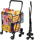 Grocery Shopping Cart with 360° Rolling Swivel Wheels Stair Climber Utility Cart Easily Collapsible Cart with Tri-Wheels, 66lb Extended Foam Cover, Trolley for Stair, Laundry, Travel (Black)