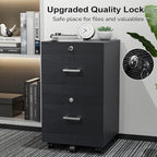 VINGLI 2-Drawer File Cabinet with Lock, Small Rolling Wood Filing Cabinet for Hanging Letter Size Filings with Tabs, Mobile Under Desk File Organizer for Home Office, Classic Black, 27.2" H